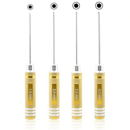 4 Pieces Hex Screw Driver Set 1.5mm 2.0mm 2.5mm 3.0mm Allen Wrench Keys Screwdriver Kit RC Repair Tools for Traxxas RC Car Drone Multi-Axis Helicopter Arrma Axial Losi Redcat Racing (Gold) - color: Gold