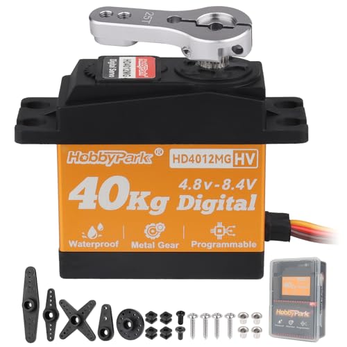 Hobbypark 40kg Waterproof RC Servo High Torque RC Steering Servos Standard HV 4.8-8.4V Metal Gears for RC Car Crawler Truck Buggy Control Angle 180° Programmable