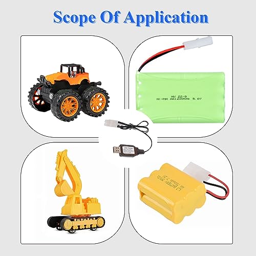 Fielect 2 Pcs 9.6V USB Charger Cable KET-2P 250MA Output Ni-Cd Ni-Mh Battery Pack for RC Excavator RC Cars