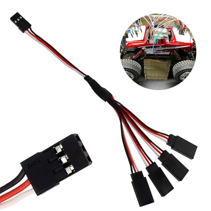 6Pcs 3 Pin JST Plug Splitters Servo Cord Wire, 15cm Male to 4 Female Y Harness Connector Servo Extension Cable Fit for Futaba JR RC Car or Airplanes (Male to 4 Female) - size: Male to 4 Female