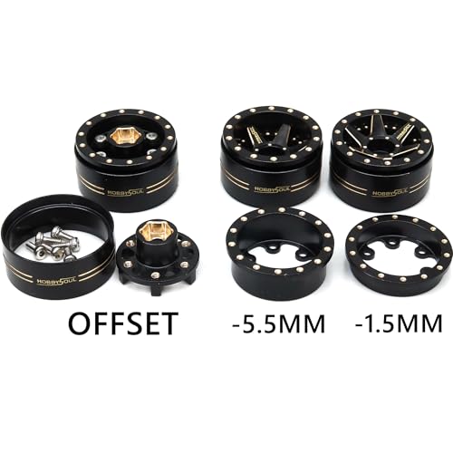 64mm Tall Soft Sticky 1.0 Tires Tyres and Brass 1.0 beadlock Wheels Rims, Adjustable Negative Offset 1.0 Wheels Tires for RC Mud Crawler 1/24 SCX24 1/18 TRX4M - color: Black