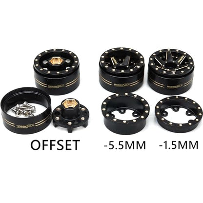 64mm Tall Soft Sticky 1.0 Tires Tyres and Brass 1.0 beadlock Wheels Rims, Adjustable Negative Offset 1.0 Wheels Tires for RC Mud Crawler 1/24 SCX24 1/18 TRX4M - color: Black