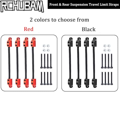 Front & Rear Suspension Travel Limit Straps for LOSI 1/18 Mini LMT Monster | 4PCS RC Shock Absorber Protection Straps,Aluminum & Nylon, 64mm C-C - color: Red