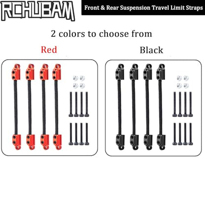 Front & Rear Suspension Travel Limit Straps for LOSI 1/18 Mini LMT Monster | 4PCS RC Shock Absorber Protection Straps,Aluminum & Nylon, 64mm C-C - color: Red