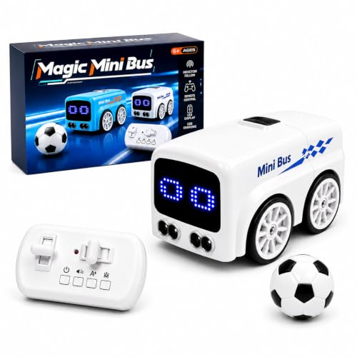 Magic Mini Bus Toy, 2.4GHz RC Line Following Car with Gesture Follow & Escape Modes, Rechargeable Inductive Bus with LED Lights, STEM Toy Gift for Kids Ages 3-8, White - color: White