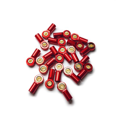 [20Pcs] M3 RC Ball Joint Rod End Links, CNC Aluminum Alloy M3 Rod Ends with Gold-Plated Copper Ball, Precision Linkage Ends for 1/10 RC Crawler Axial SCX10, Traxxas, Tamiya, Redcat -Red - color: Red
