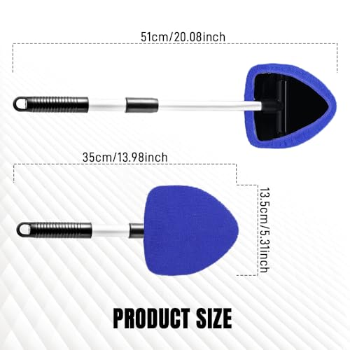 Windshield Cleaner Tool, Windshield Cleaning Tool, Car Window Detailing Cleaning Kit with Extendable Handle and Reusable Microfiber Pads, Auto Glass Wiper Brush for Car Office Home (Blue) - color: Blue