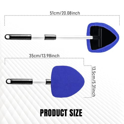 Windshield Cleaner Tool, Windshield Cleaning Tool, Car Window Detailing Cleaning Kit with Extendable Handle and Reusable Microfiber Pads, Auto Glass Wiper Brush for Car Office Home (Blue) - color: Blue