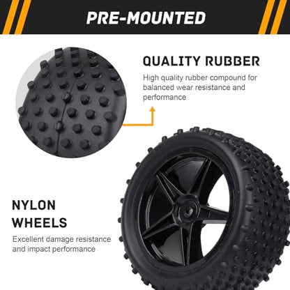 RC Buggy Wheels and Tires 12mm Hex for 1/10 Traxxas Bandit Losi Tenacity DB Pro Kyosho Yokomo 2S 3S Brushless Lipo Power RC Off Road Car(Non-Glued)