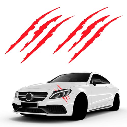 Monster Claw Sticker 2PCS Reflective Monster Energy Stickers with Stripes Scratch Marks for Car Hood Headlights Motorbike Truck Decors, Waterproof Vinyl Light Bumper Claw Scratch Sticker(Red) - color: Red