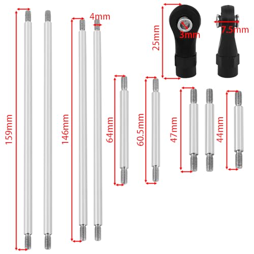 313/324mm LCG Girder Frame Hard Stainless Steel Linkage Link Rod End for 1/10 RC Crawler Axial SCX10 II III TRX4 Capra 1.9 UTB Metal Links Upgrades (TRX-4)