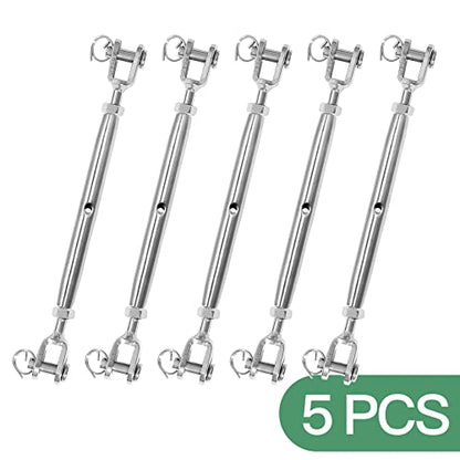 5PCS M5 Jaw and Jaw Turnbuckle, Stainless Steel Turnbuckle Heavy Duty Turn Buckle, 3050lbs Working Load Limit, Durable for Wire Rope Cable - style: Jaw & Jaw-M-5