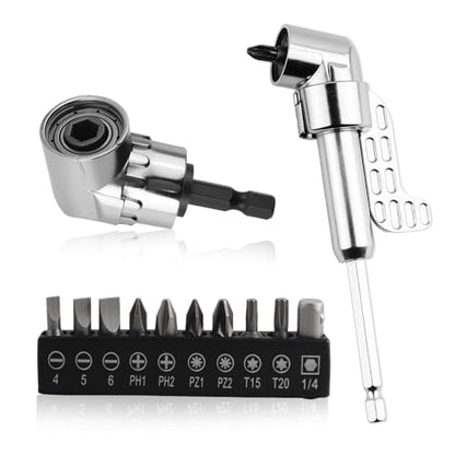 2PCS 105° Right Angle Drill Attachment & 25mm Screwdriver Bits Kit,Hex Magnetic 90 Degree Drill Attachment for Tight Space Repair,Universal Right Angle Drills Adapter