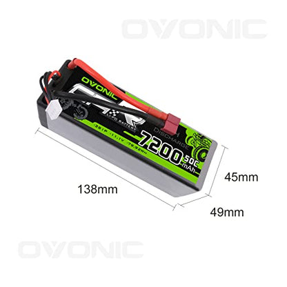OVONIC 3s Lipo Battery 80C 7200mAh 11.1V Lipo Battery with Dean-Style T Connector for 1/8 1/10 RC Car Truck Boat Vehicles