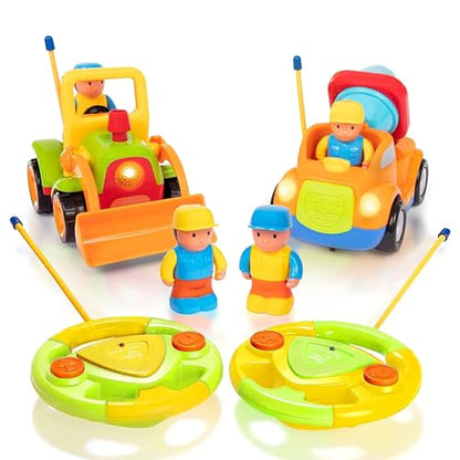 PREXTEX 2 Pack Remote Control Cars for 3-5 Year Old Boys - Truck and Tractor Toddler Toys with Easy Controllers - Sound and Light Play Features - Fun Birthday Gift Toy for Kids - style: Truck/Tractor