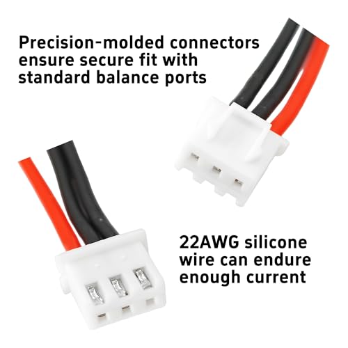 10PCS JST-XH 2S Balance Extension Cable, 3.9" 22AWG Silicone Lead Wire for LiPo Battery Charger, RC Balance Plug Connector Adapter - size: 2S
