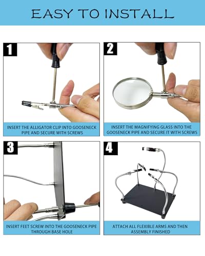Kaisiking Helping Hands Soldering Station with Magnifying Glass | PCB Holder 4 Flexible Arms Magnifier and Third Hand Soldering Tool for Electronic Repair Soldering Jewelry Crafts