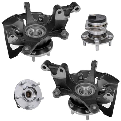 Detroit Axle - FWD Front Steering Knuckles w/Hub + Rear Wheel Hub Bearings | Replacement for 2007-2012 Mazda CX-7 - size: 4UW50455/Kit