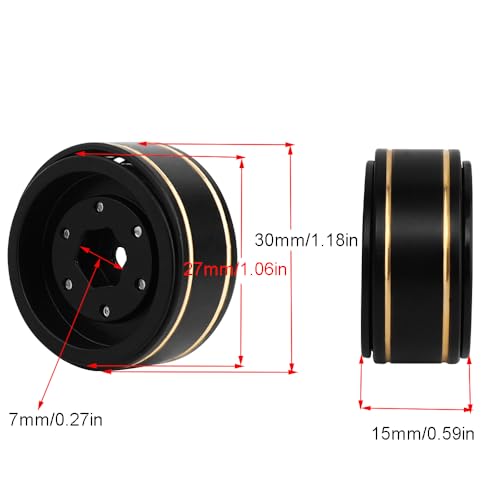1.0 Plus Brass Beadlock Wheel Rims 4PCS Wheels for All 1/24 Scale FCX24 Axial SCX24 Deadbolt C10 Gladiator 1/18 TRX4M RC Crawler Car Upgrades Parts (6 Round Shape) - style: 6 round shape