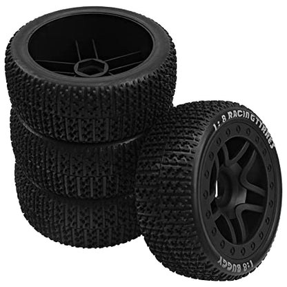 17mm Hex Hub 4.40''OD Rubber Tires & Plastic Wheel Rim w/Foam Compatible with 1/8 Arrma Python Kraton Redcat Kyosho Traxxas Sledge Losi HPI 1/8 Off-Road RC Buggy (T Style) - style: T Style