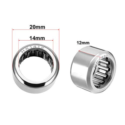 uxcell HK1412 Drawn Cup Needle Roller Bearings, Open End, 14mm Bore Dia, 20mm OD, 12mm Width (Pack of 10) - size: 14x20x12mm