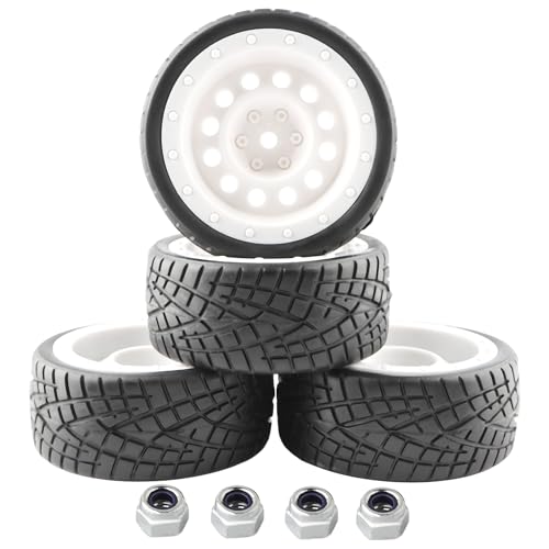 1/10 Scale OD2.55 RC On Road Touring Racing Tires 12mm Hub Wheel Hex Compatible with Traxxas 4 Tec 2.0 Tamiya TT01 XV01 Kyosho WR8 Sakura WLtoys HPI 1/10 Arrma Grom RC Cars(White) - color: White-2