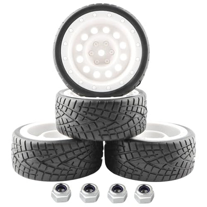 1/10 Scale OD2.55 RC On Road Touring Racing Tires 12mm Hub Wheel Hex Compatible with Traxxas 4 Tec 2.0 Tamiya TT01 XV01 Kyosho WR8 Sakura WLtoys HPI 1/10 Arrma Grom RC Cars(White) - color: White-2