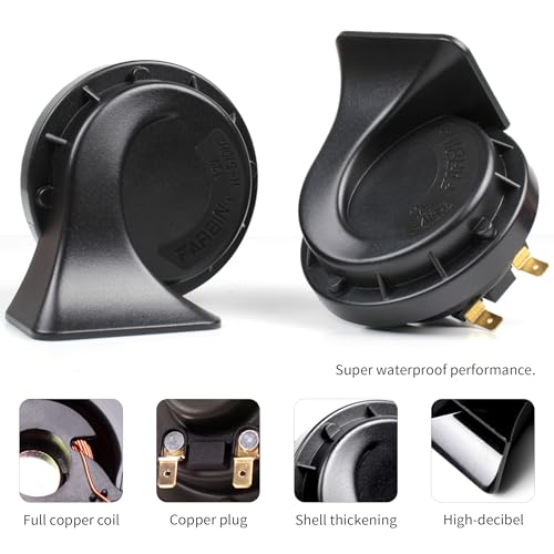 FARBIN Horns Auto Horn 12V Car Horn Loud Dual-Tone Waterproof Electric Horn | Black classic design, waterproof, 12V 130dB loud, universal for any 12V vehicles - style: 12V Black car horn