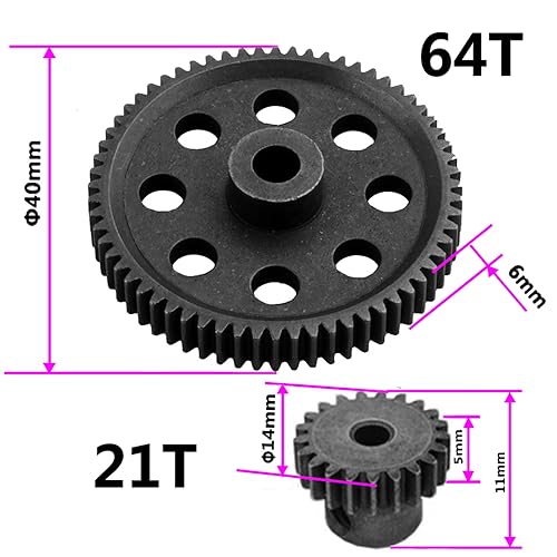 Share Goo 11184 Spur Differential 64T Metal Main Gear & 11181 Pinion 21T Motor Gear Combo Compatible with Redcat Volcano EPX HSP 1/10 RC Monster Truck Car