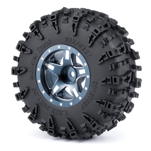 4PCS 1.3" Beadlock Wheel Tires Set Aluminum 1.3inch 5-Spoke Beadlock Wheel Hub Wheel Rim 7mm Hex ＆ 70mm/2.76inch Rubber Crawler Tires for 1/18 1/24 RC Crawler Car SCX24 TRX4M (Titanium) - color: Titanium