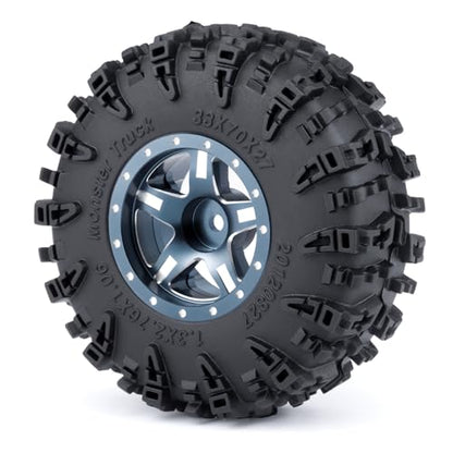 4PCS 1.3" Beadlock Wheel Tires Set Aluminum 1.3inch 5-Spoke Beadlock Wheel Hub Wheel Rim 7mm Hex ＆ 70mm/2.76inch Rubber Crawler Tires for 1/18 1/24 RC Crawler Car SCX24 TRX4M (Titanium) - color: Titanium