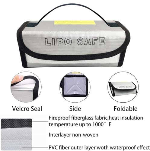 2PCS 185x60x75mm Lipo Safe Bag Fireproof Explosionproof Bag Safe Accessories for Hobby Remote & App Controlled Vehicle Lipo Batteries Storage and Charging, bag185