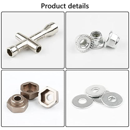 4 Sets 12mm to 17mm Hub Hex Adaptor Converter & Locknut & Wrench Upgrade Parts for 1/8 RC Wheels Fit 1/10 On-Road Off Road Car Tamiya Axial Traxxas HPI HSP Losi Kyosho Redcat, Titanium - color: Titanium