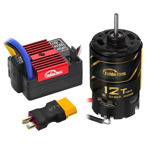 550 12T Brushed Motor and 60A Waterproof Brushed ESC Electronic Speed Controller for Axial RC4WD Cross HPI Mist GMADE D90 D110 TF2 SCX10 1/10 Remote Control Car Truck (Red) - color: Red