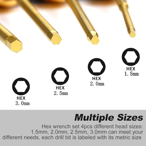 1/4" Drive RC Hex Driver Bit Set, 1.5mm 2.0mm 2.5mm 3.0mm Hex Allen Wrench Drill Bits Screwdriver for RC Repair