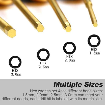 1/4" Drive RC Hex Driver Bit Set, 1.5mm 2.0mm 2.5mm 3.0mm Hex Allen Wrench Drill Bits Screwdriver for RC Repair
