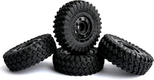4Pack 1.3-inch beadlock wheels and rubber tire set suitable for 1/18 1/24 RC off-road vehicles compatible with Axial SCX24 TRX4M FMS FCX24 Enduro24 upgrade kits.