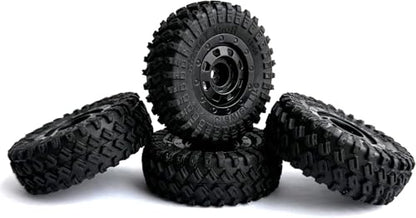 4Pack 1.3-inch beadlock wheels and rubber tire set suitable for 1/18 1/24 RC off-road vehicles compatible with Axial SCX24 TRX4M FMS FCX24 Enduro24 upgrade kits.