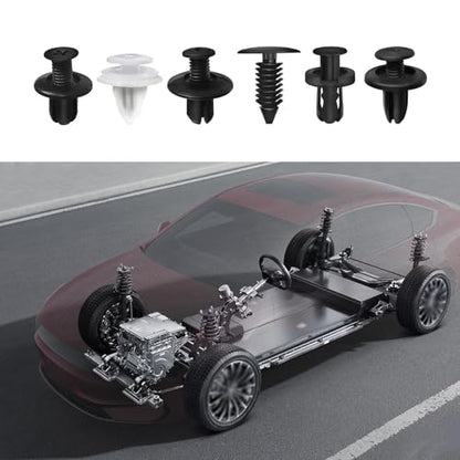 100 PCS Bumper Push Fasteners Rivet Clip Kit, ABS Retainer Expansion Screws with Removal Tool, 6 Popular Sizes Fenders/Body Fixing Clips, Universal for Most Cars, Trucks, SUVs (White)