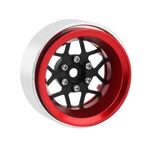 ModuWheel 1.3" Negative Offset Aluminum + Carbon Fiber Beadlock Wheels Rim for 1/24 1/18 AX24 SCX24 TRX4m Ascent18 RC Crawler,Star Pattern-1 (red) - color: Red