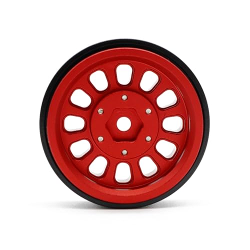 1.3” Brass Beadlock Wheels, -5.40mm Offset CNC 7 mm Hex Rims for 1/18 1/24 RC Crawler TRX4M, Axial SCX24 AX24, Redcat Ascent-18, FMS FCX24, 4 pcs, Red - color: Red
