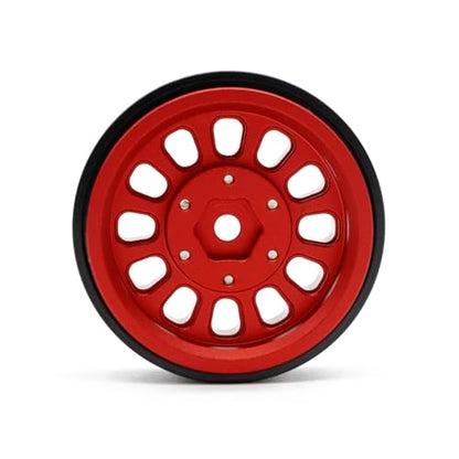 1.3” Brass Beadlock Wheels, -5.40mm Offset CNC 7 mm Hex Rims for 1/18 1/24 RC Crawler TRX4M, Axial SCX24 AX24, Redcat Ascent-18, FMS FCX24, 4 pcs, Red - color: Red