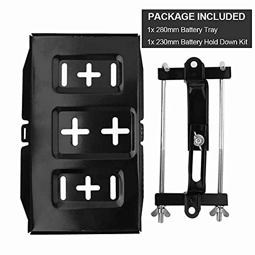 THEPRO Battery Hold Down Tray Kit, Corrosion-Resistant Steel Storage Battery Holder Adjustable Bracket Clamp for Car, Boat, Marine (9'' Bolt with 11'' Battery Tray) - size: 9'' Bolt with 11'' Battery Tray