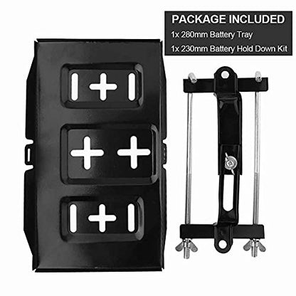 THEPRO Battery Hold Down Tray Kit, Corrosion-Resistant Steel Storage Battery Holder Adjustable Bracket Clamp for Car, Boat, Marine (9'' Bolt with 11'' Battery Tray) - size: 9'' Bolt with 11'' Battery Tray