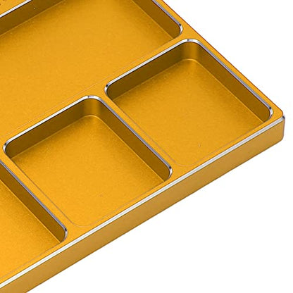 RC Magnetic Tray, 16x10x1.1cm Universal Aluminium Alloy Screw Tray RC Model Repair Tool Tray with Magnetic Pad for RC Trucks (Gold) - color: Gold