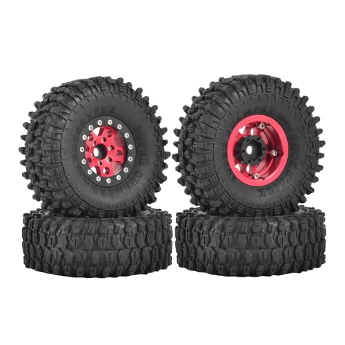 4PCS 1.55 inch Aluminum Metal Beadlock Wheels Rim and 95mm All Terrain Rubber Tires for 1/10 1/12 RC Rock Crawler Car for Axial AX90069 D90 TF2 Tamiya LC70 JIMNY UTB18(5Spoke,Red) - color: 5spoke,red