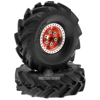 REDSPIDER 1.0 Beadlock Wheels and MUD Tires Set for 1/24 1/18 RC Crawler Car SCX24 TRX4M FCX24M FCX18 TRX4M UTB18 (Red) - color: Red
