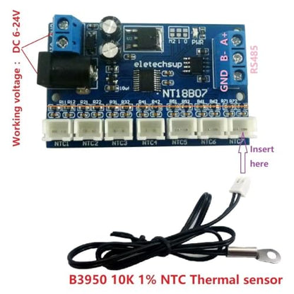 NT18B07 7-Channel NTC Temperature Transmitter， B3950 10K Thermistor to RS485 Module with Modbus RTU， for PLC Data Logger Industrial Temperature Sensor & Data Acquisition (Motherboard) - color: Motherboard