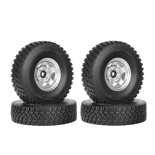 4PCS 1.55 Inch Beadlock Metal Wheel Rim and Rubber Tires Set for 1/10 RC Rock Crawler Car for Axial AX90069 D90 TF2 Tamiya CC01 LC70(90mm-5Spokes Silver) - color: 90mm-5spokes Silver