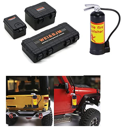 RC Crawler Car Accessories Roof Decoration Set, 10 pcs, Luggage Net, Oil Drum, Recovery Board, Fuel Tank, Fire Extinguisher, Toolboxes for 1/18 1/24 TRX4M SCX24 SCX10 GEN FMS Upgrade Parts